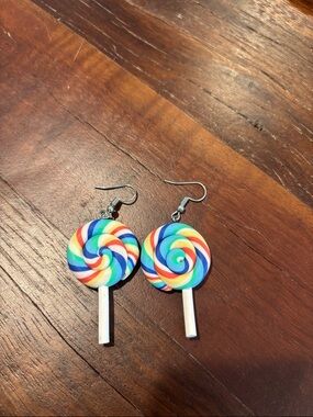 Rainbow Swirl Lollipop Dangle Earrings